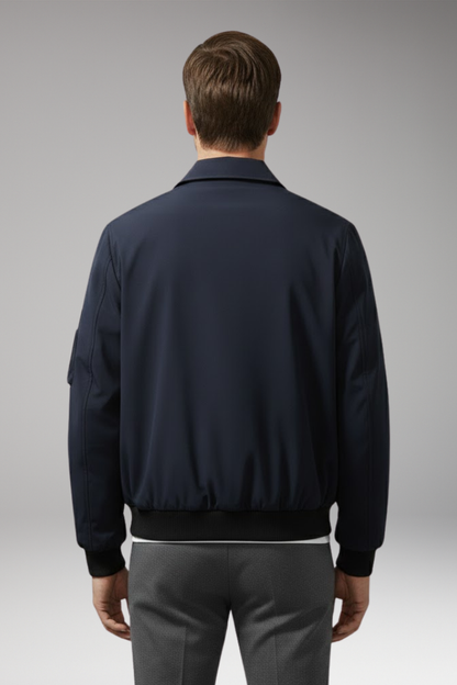 Men's Bomber Jacket Zipper Pockets Elastic Waistband