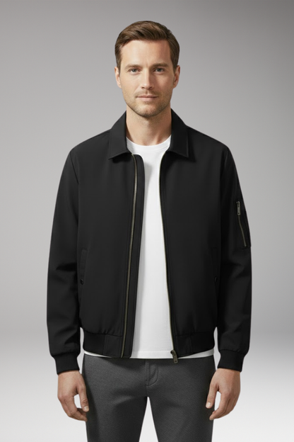 Men's Bomber Jacket Zipper Pockets Elastic Waistband