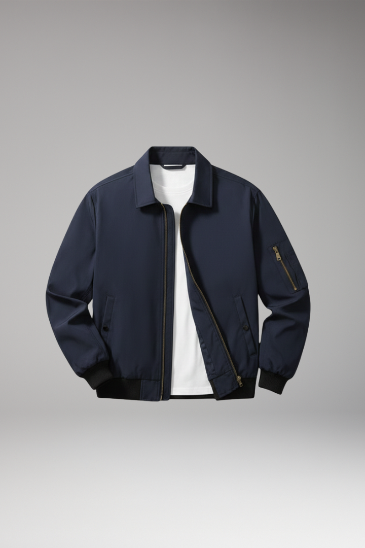 Men's Bomber Jacket Zipper Pockets Elastic Waistband - VibreMode