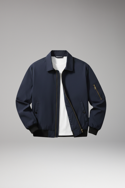 Men's Bomber Jacket Zipper Pockets Elastic Waistband - VibreMode