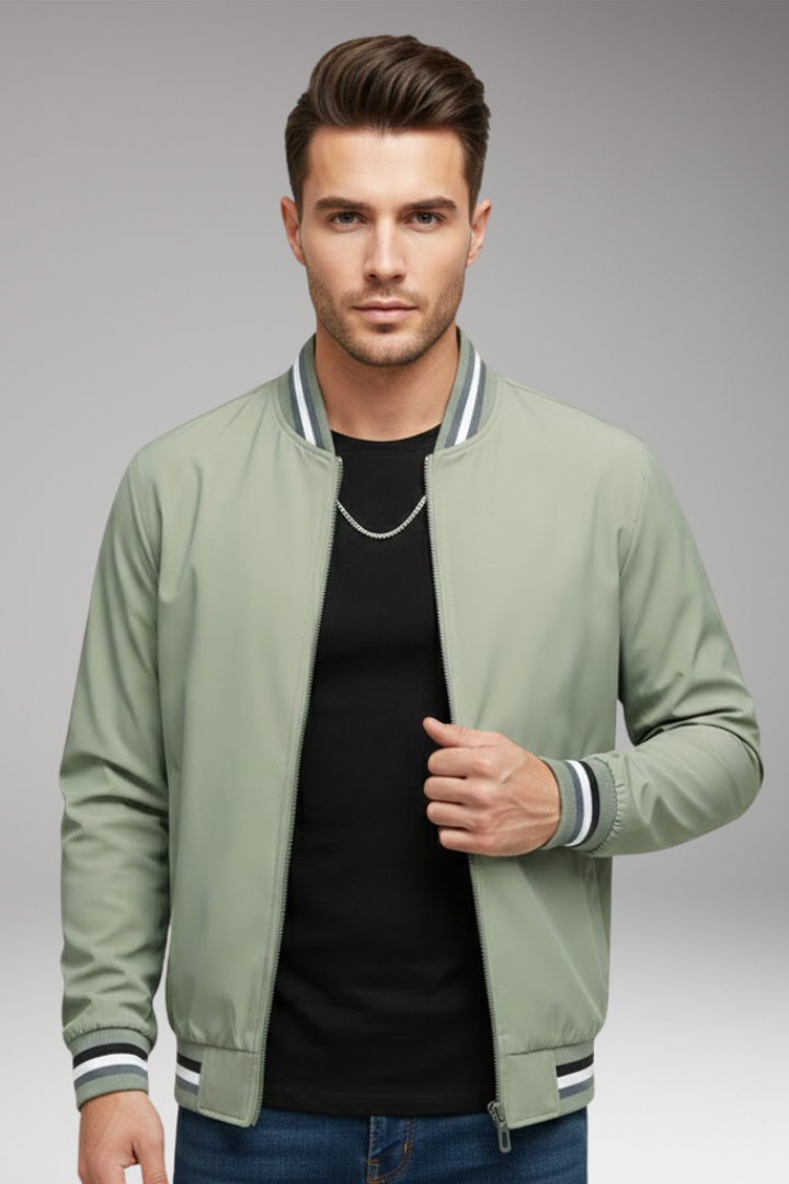 Men's Bomber Jacket Zipper Ribbed Sleeves