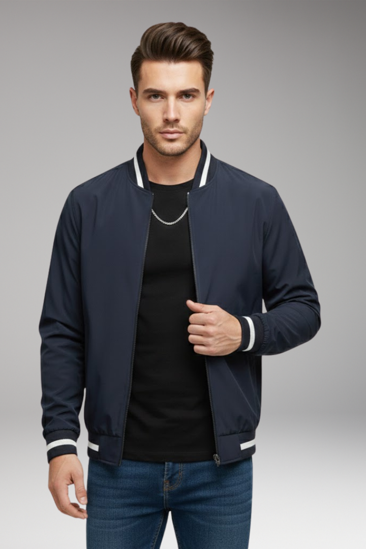 Men's Bomber Jacket Zipper Ribbed Sleeves