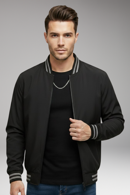 Men's Bomber Jacket Zipper Ribbed Sleeves