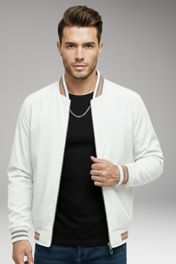 Men's Bomber Jacket Zipper Ribbed Sleeves