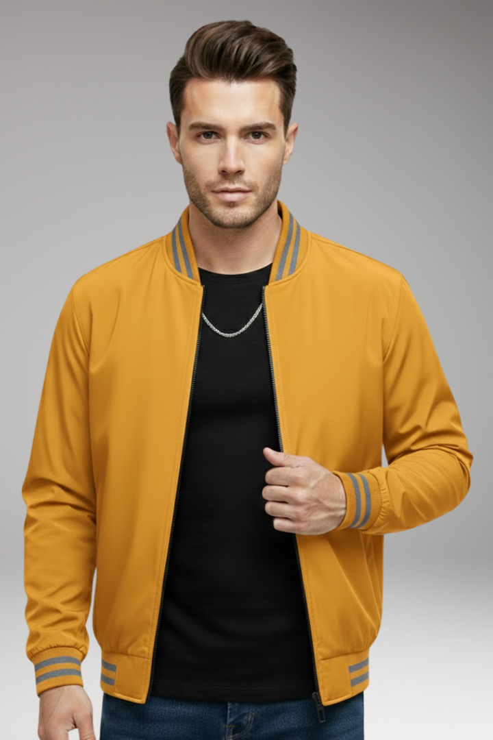 Men's Bomber Jacket Zipper Ribbed Sleeves