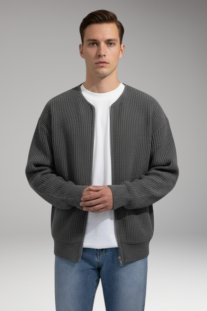 Men's Crew Neck Zip Cardigan