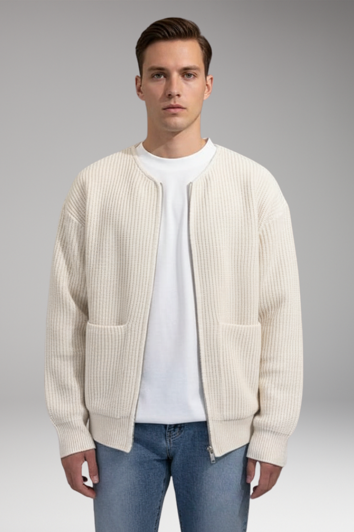 Men's Crew Neck Zip Cardigan