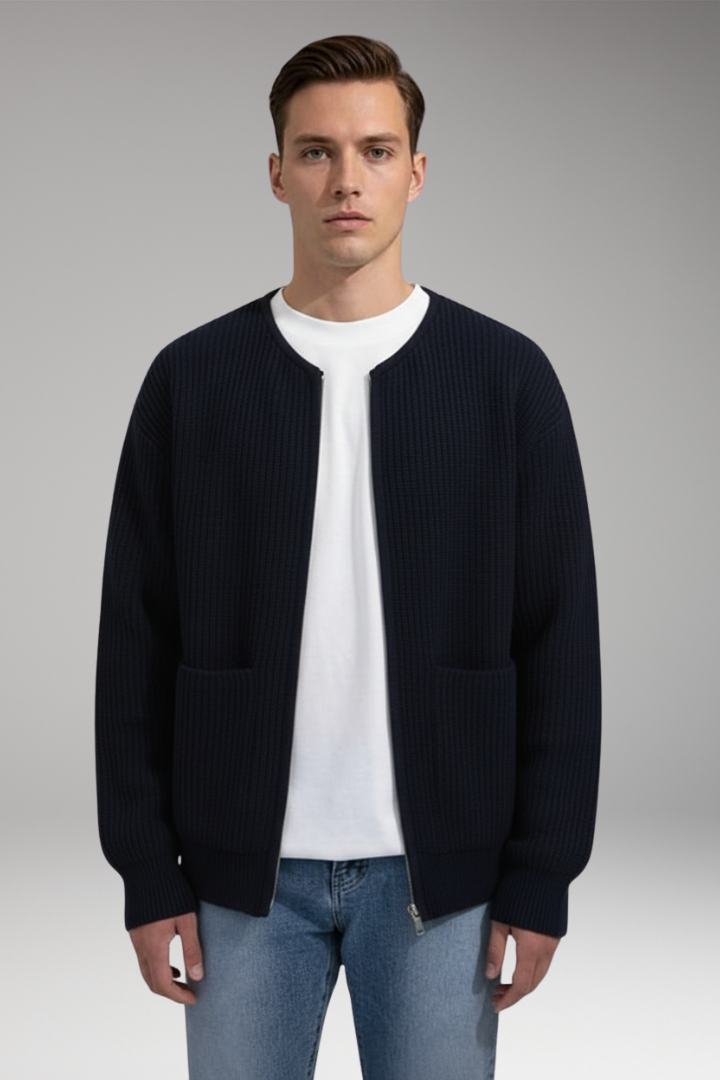Men's Crew Neck Zip Cardigan