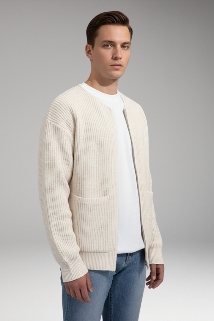 Men's Crew Neck Zip Cardigan
