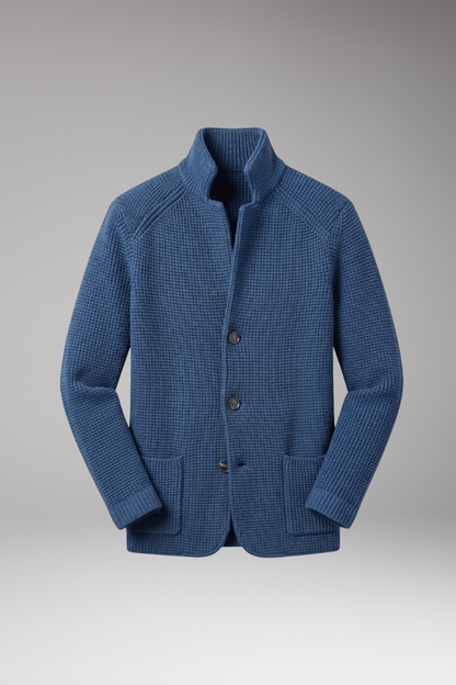 Men's High Collar Cardigan Sweater with Side Pockets - VibreMode