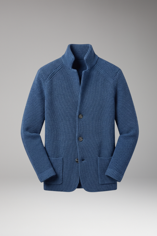 Men's High Collar Cardigan Sweater with Side Pockets - VibreMode