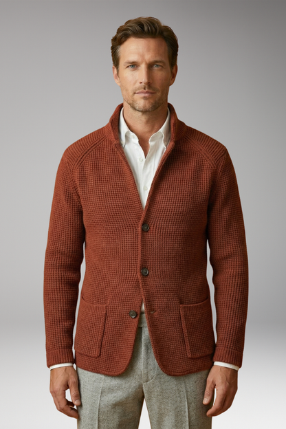 Men's High Collar Cardigan Sweater with Side Pockets