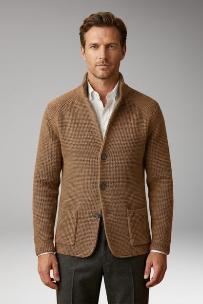 Men's High Collar Cardigan Sweater with Side Pockets