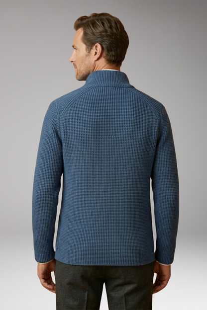 Men's High Collar Cardigan Sweater with Side Pockets