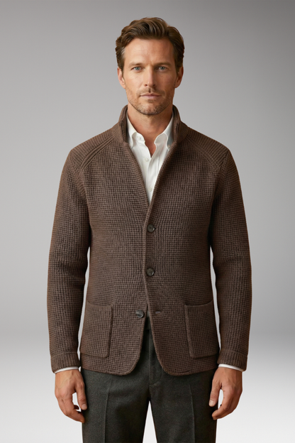 Men's High Collar Cardigan Sweater with Side Pockets