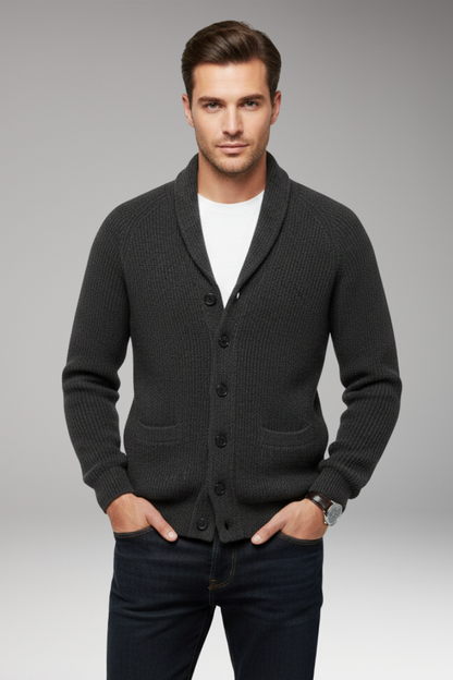 Men's Shawl Collar Cardigan Sweater Patch Pockets
