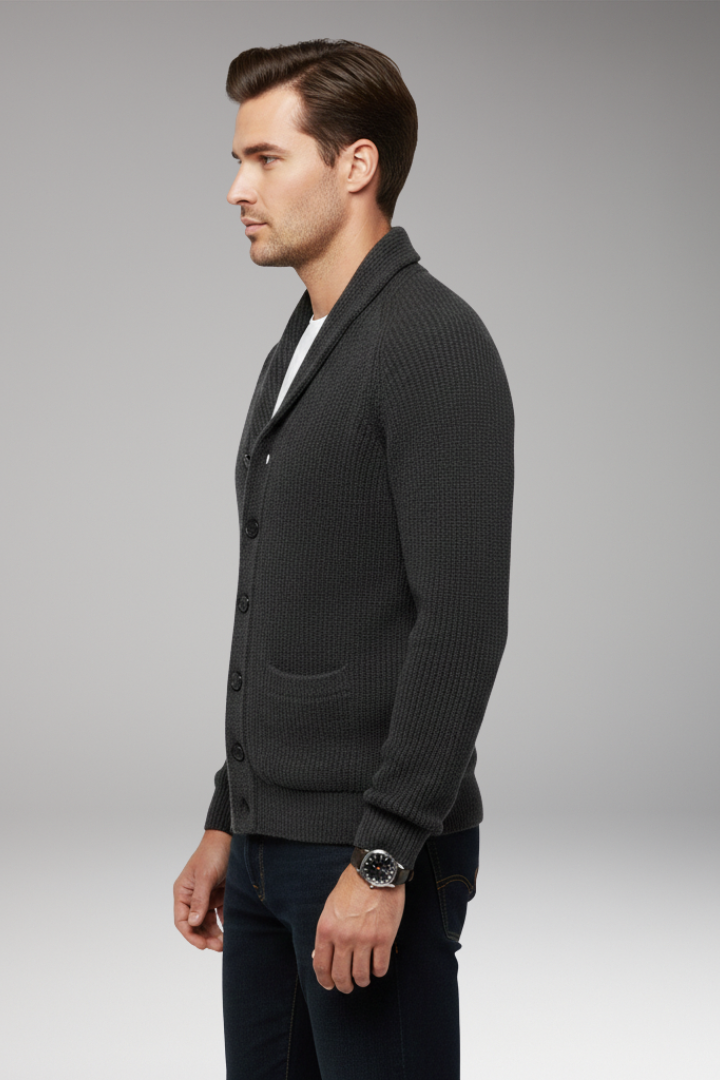 Men's Shawl Collar Cardigan Sweater Patch Pockets