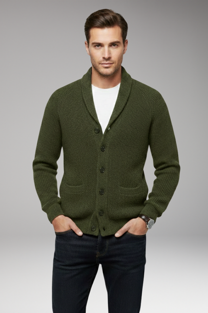 Men's Shawl Collar Cardigan Sweater Patch Pockets