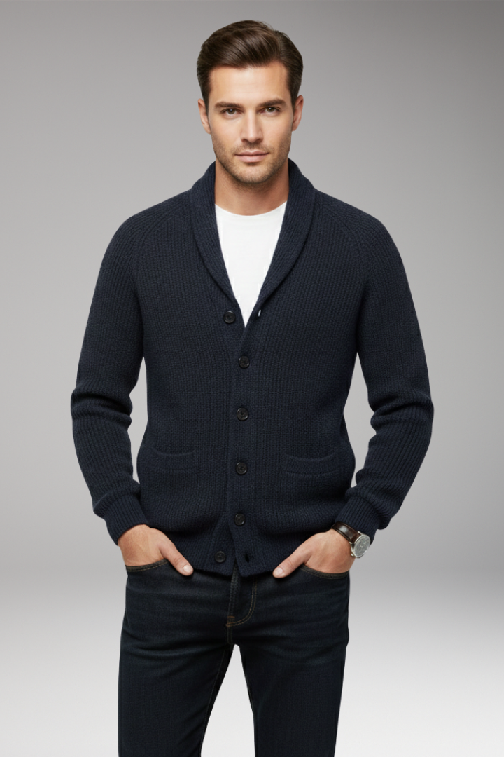 Men's Shawl Collar Cardigan Sweater Patch Pockets