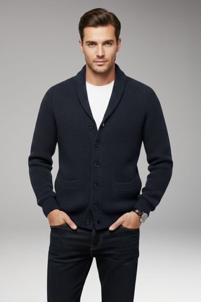 Men's Shawl Collar Cardigan Sweater Patch Pockets