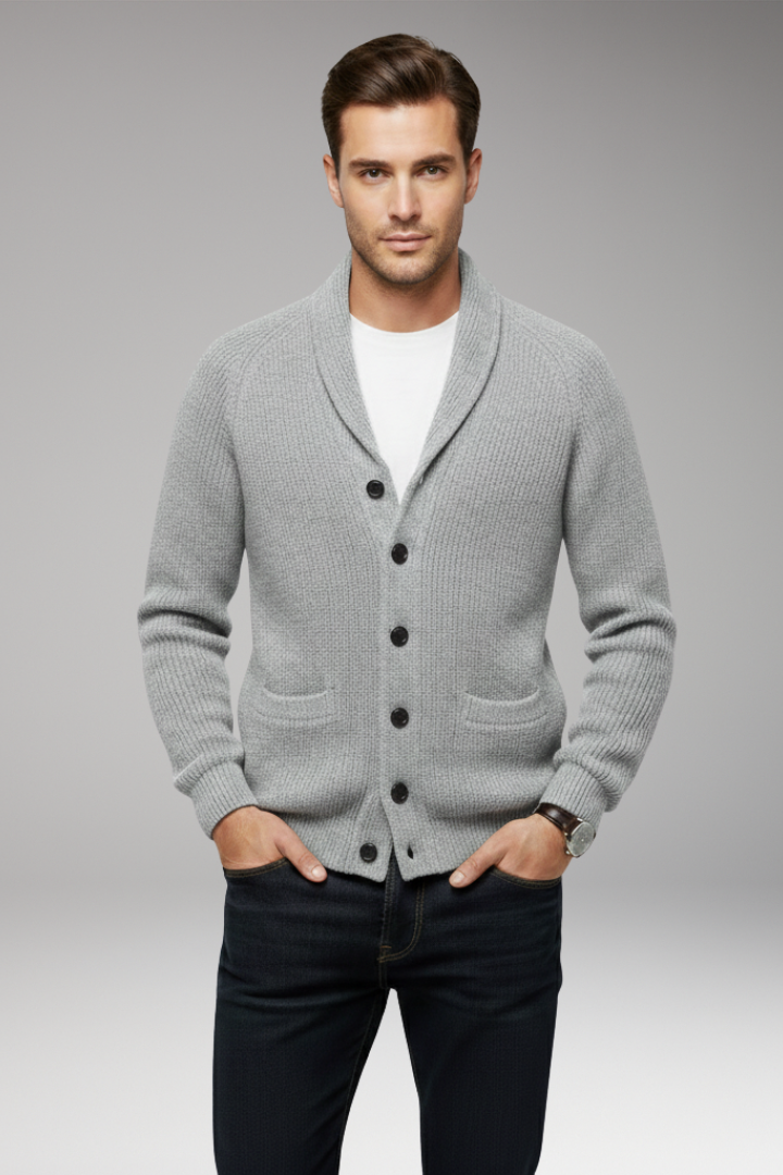 Men's Shawl Collar Cardigan Sweater Patch Pockets