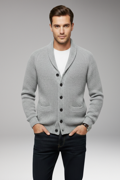 Men's Shawl Collar Cardigan Sweater Patch Pockets