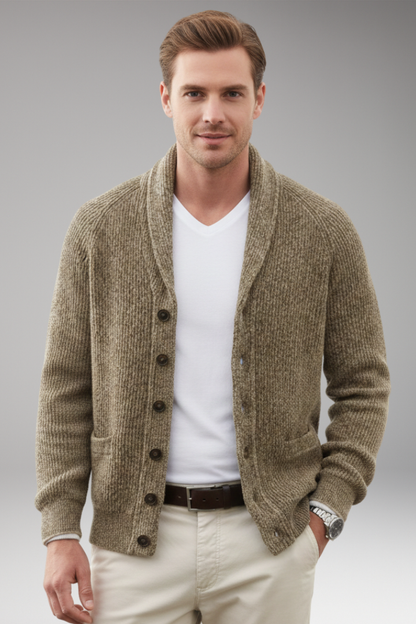 Men's Shawl Collar Cardigan Sweater Patch Pockets