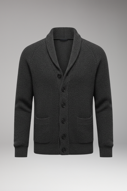 Men's Shawl Collar Cardigan Sweater Patch Pockets - VibreMode