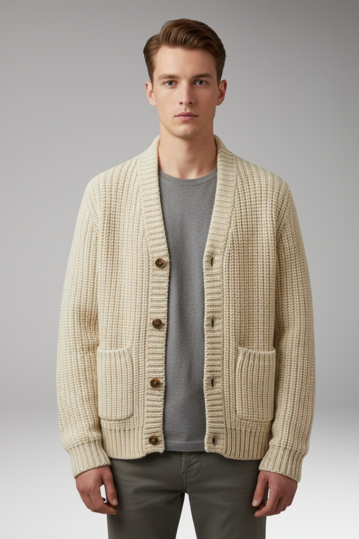 Men's Cardigan Sweater Stand Collar Front Pockets