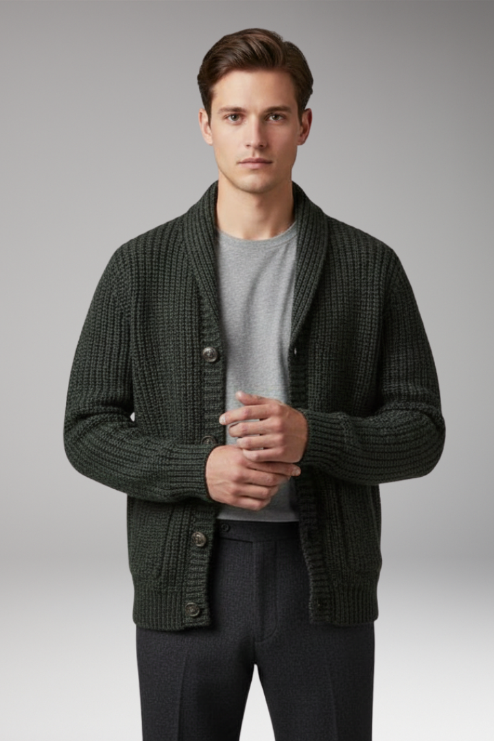 Men's Cardigan Sweater Stand Collar Front Pockets