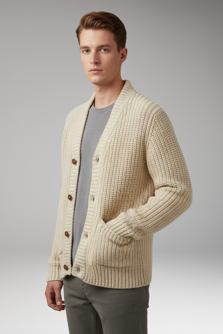 Men's Cardigan Sweater Stand Collar Front Pockets