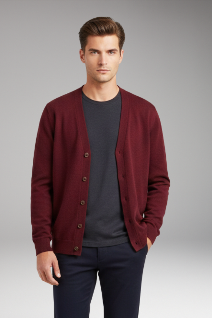 Men's V-Neck Cardigan Button Front