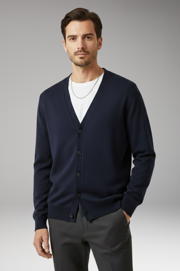 Men's V-Neck Cardigan Button Front