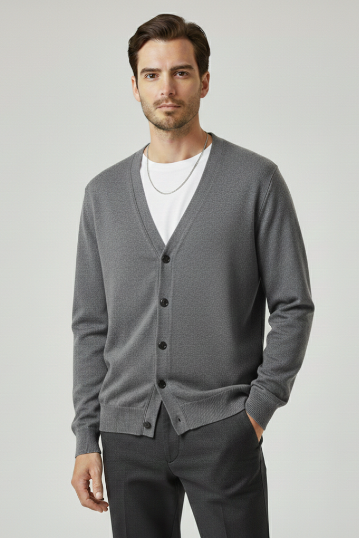 Men's V-Neck Cardigan Button Front