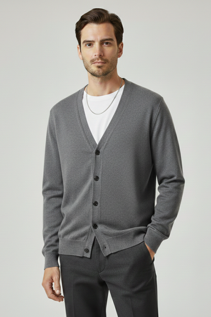Men's V-Neck Cardigan Button Front