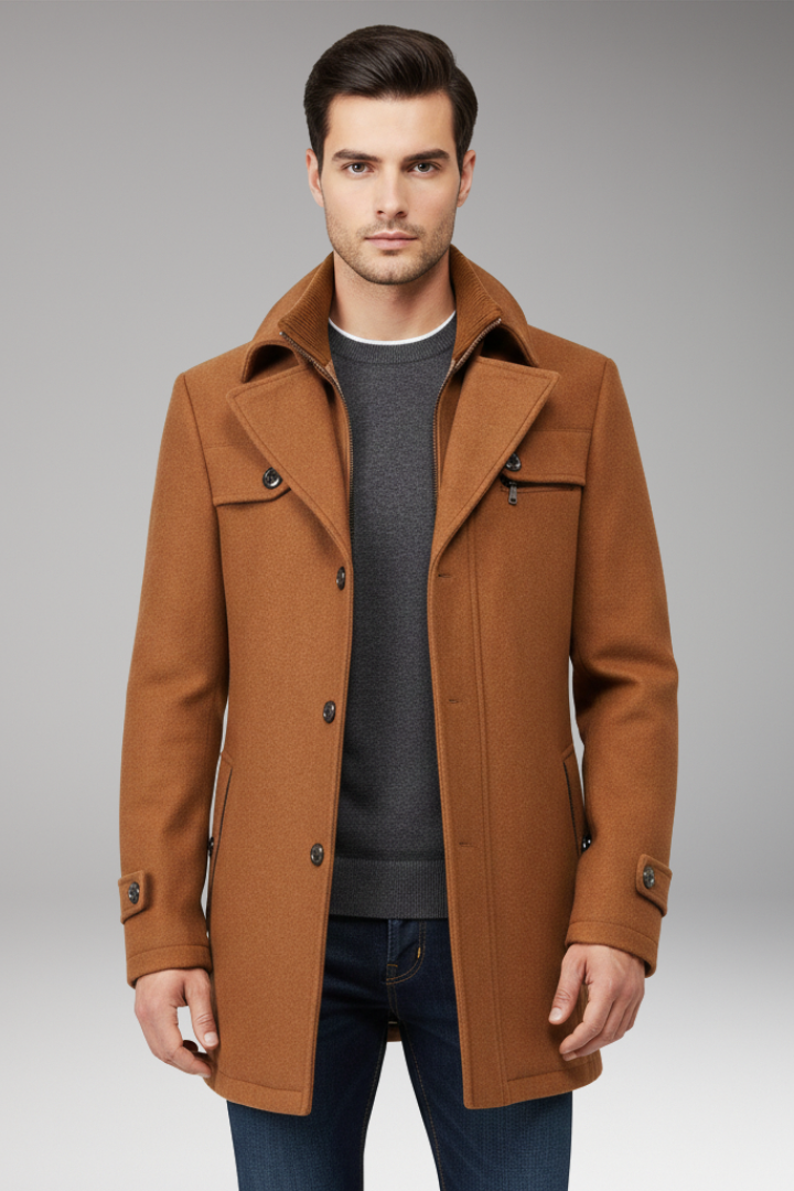 Men's Button Coat with Side Pockets