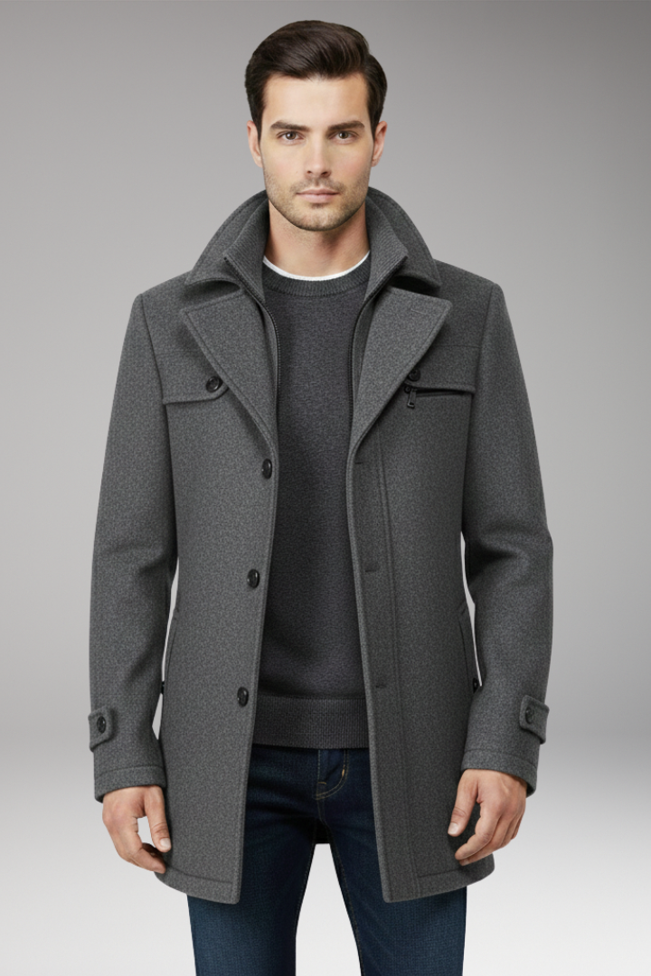 Men's Button Coat with Side Pockets