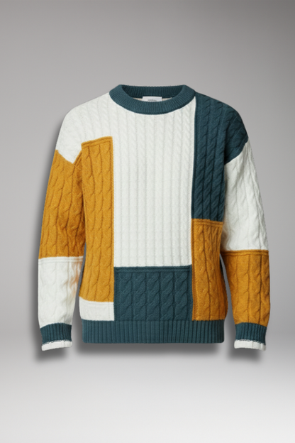 Men's Cable Knit Sweater Color Block - VibreMode