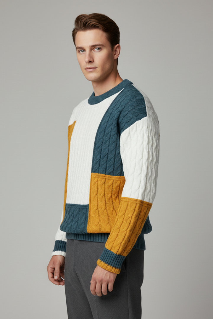 Men's Cable Knit Sweater Color Block