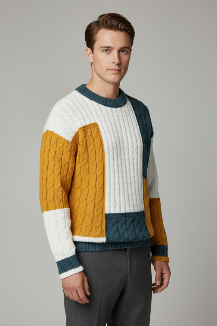 Men's Cable Knit Sweater Color Block