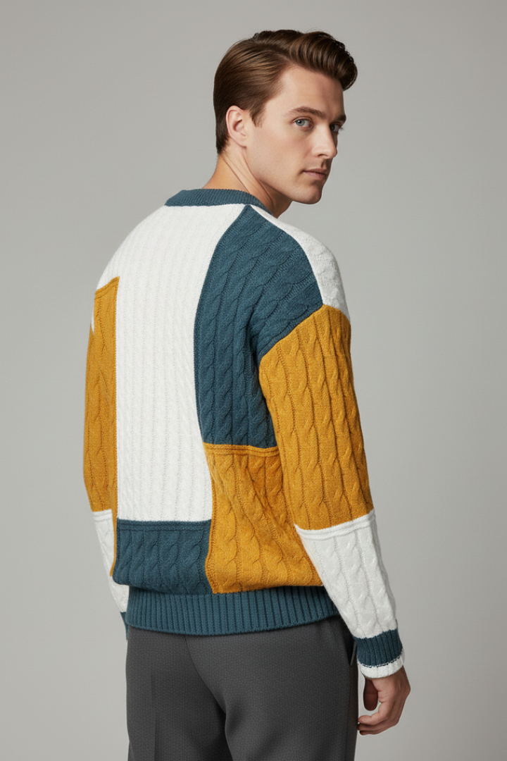 Men's Cable Knit Sweater Color Block