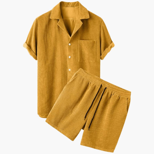 Men's Corduroy Shirt And Shorts Set Short Sleeve - VibreMode