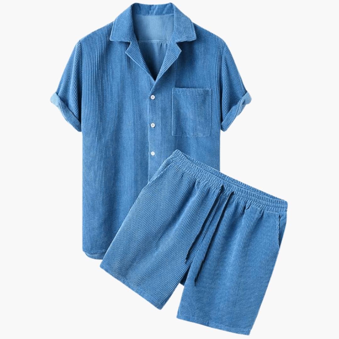Men's Corduroy Shirt And Shorts Set Short Sleeve