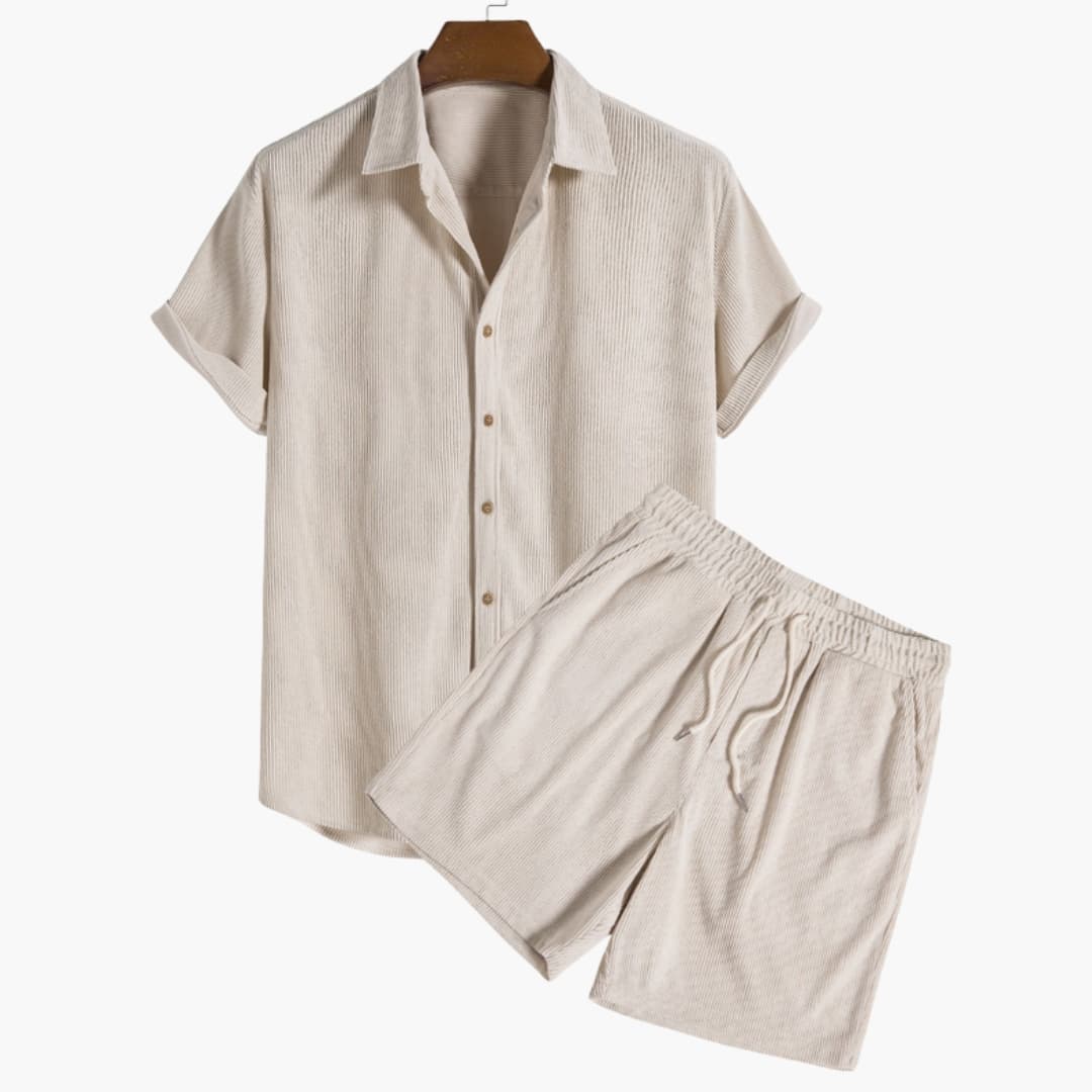 Men's Corduroy Shorts Set Short Sleeve Shirt - VibreMode