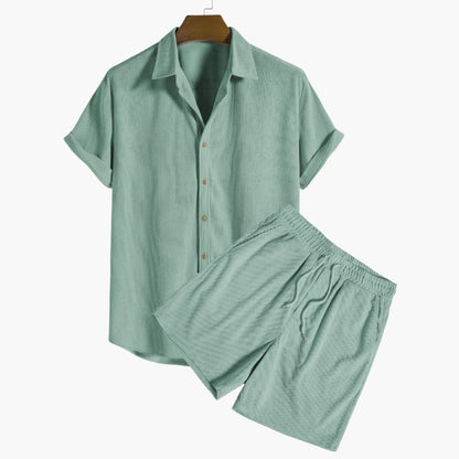 Men's Corduroy Shorts Set Short Sleeve Shirt