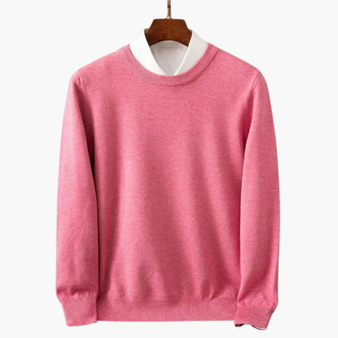 Men's Crew Neck Long Sleeve Sweater Ribbed Edges