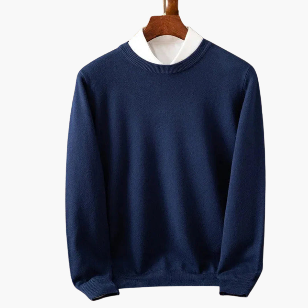 Men's Crew Neck Long Sleeve Sweater Ribbed Edges