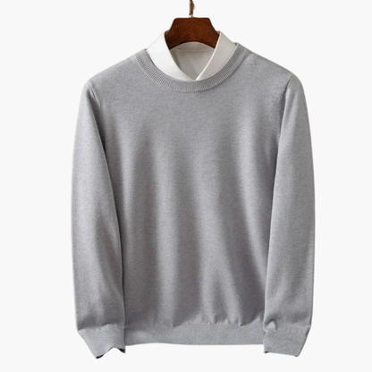 Men's Crew Neck Long Sleeve Sweater Ribbed Edges