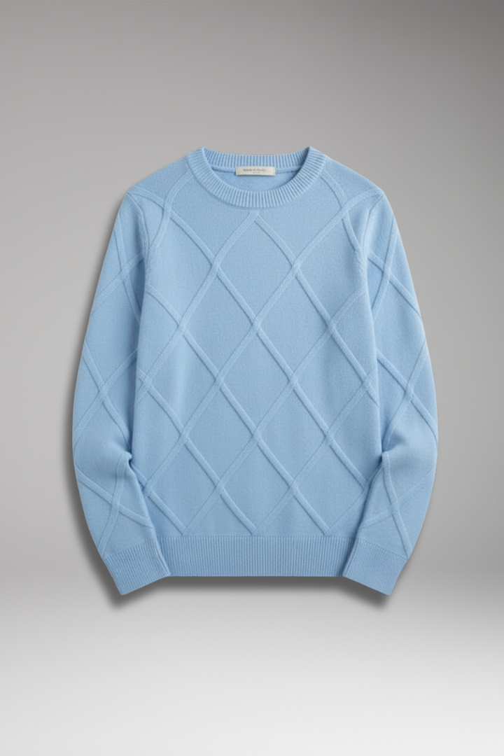 Men's Crewneck Argyle Sweater Long Sleeves - VibreMode