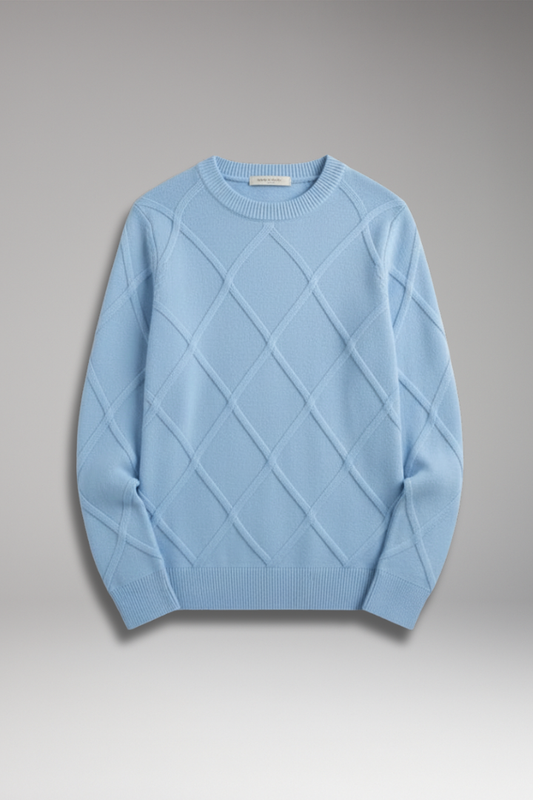 Men's Crewneck Argyle Sweater Long Sleeves - VibreMode